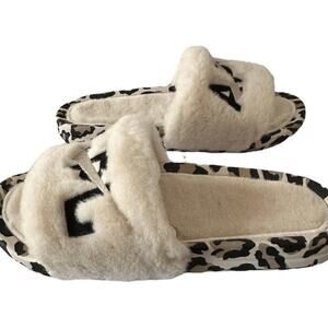 APL Women’s Shearling Slide Sandal – Parchment/Black/Leopard | Size 6 | NEW